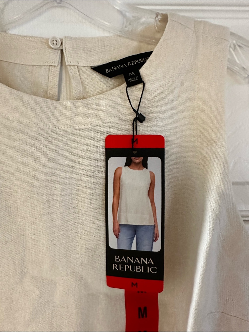 Banana Republic Linen Blend Sleeveless Shell Top Ivory Natural Medium NWT - Picture 3 of 5